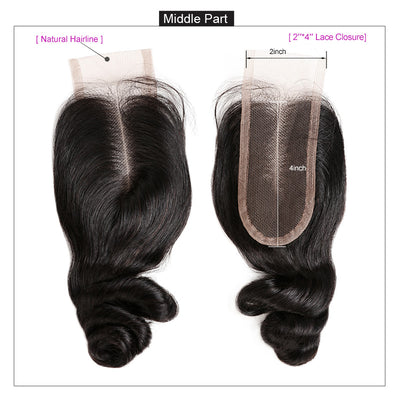 Brazilian  Loose Wave 3 Bundles Human Hair With 2*4 Lace Closure Human Hair Bundles
