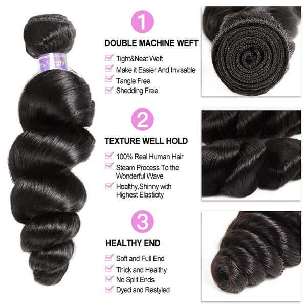 Brazilian Loose Wave 3Bundles With HD Transparent 4*4 Lace Closure