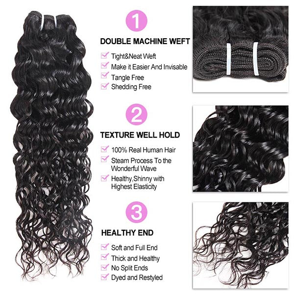 Indian Water Wave 4 Bundles with 13*4 Lace Frontal Closure
