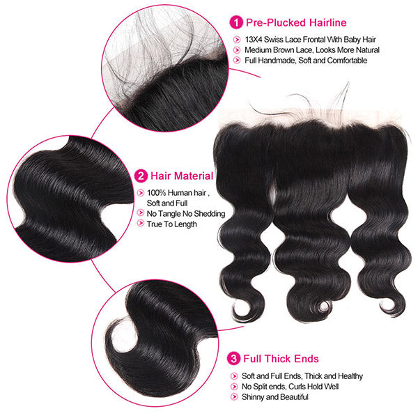 Indian Body Wave Hair 3 Bundles With 13x4 HD Lace Frontal Closure