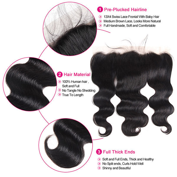 Malaysian Body Wave 3 Bundles with 13*4 Lace Frontal Human Hair : ALLOVEHAIR