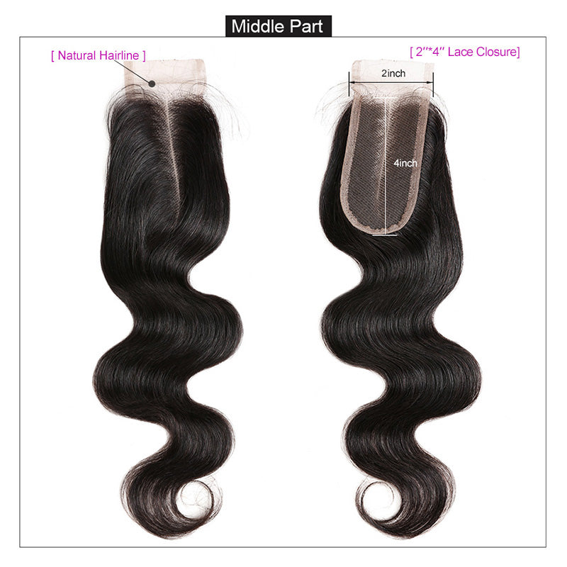 Body Wave 3 Bundles With 2*4 Lace Closure Unprocessed Human Hair Extensions : ALLOVEHAIR