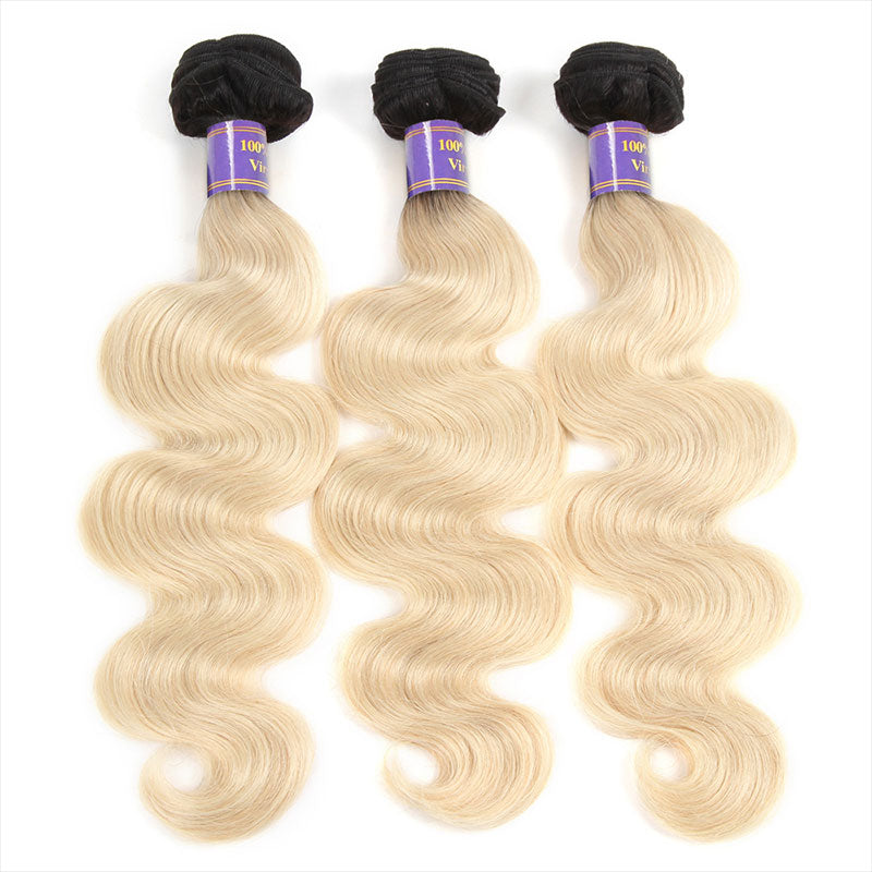 ALLove Hair #1B-613 Blonde Remy Hair 3 Bundles Body Wave Human Hair Weave : ALLOVEHAIR