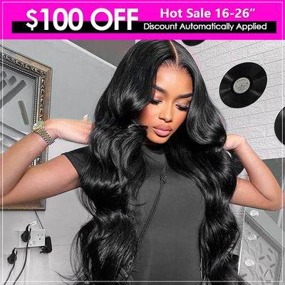 Save $100 OFF 4x4 HD Lace Closure Body Wave Wig Brazilian Human Hair Wigs with Pre Plucked