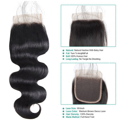 10A Remy Malaysian Body Wave Hair 3 Bundles With 4*4 Lace Closure With Baby Hair : ALLOVEHAIR