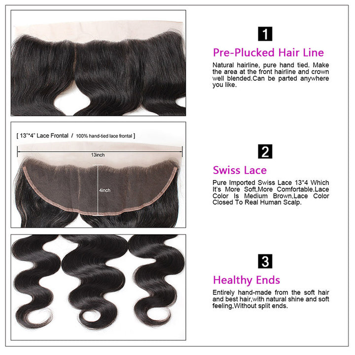 Brazilian Body Wave 4 Bundles with Ear to Ear Lace Frontal Closure : ALLOVEHAIR