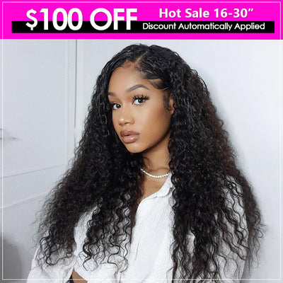 Save $100 OFF Transparent 13x4 Kinky Curly Lace Front Wig with Pre Plucked