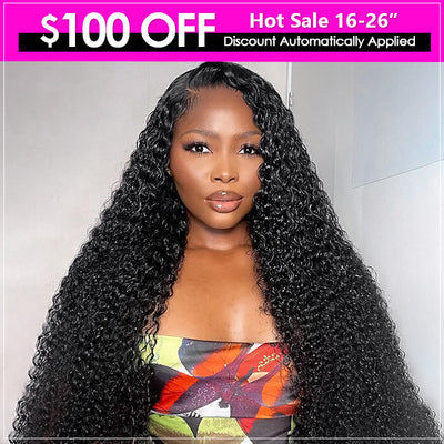 Save $100 OFF HD Transparent 4x4 Lace Closure Kinky Curly Human Hair Lace Wigs