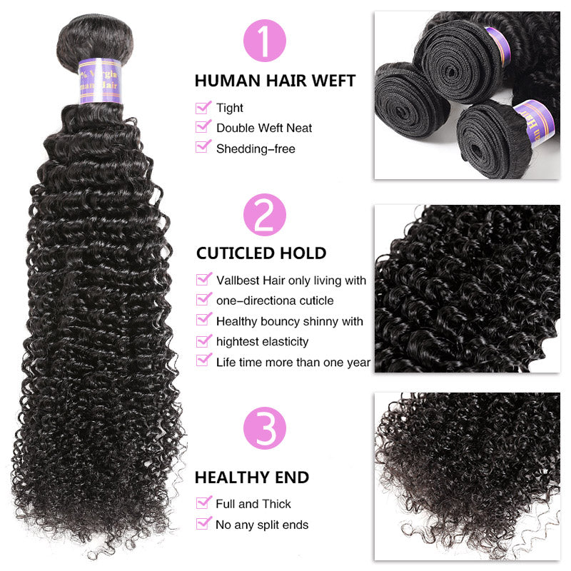 Malaysian Kinky Curly 2 Bundles with 360 Lace Closure Virgin Hair : ALLOVEHAIR