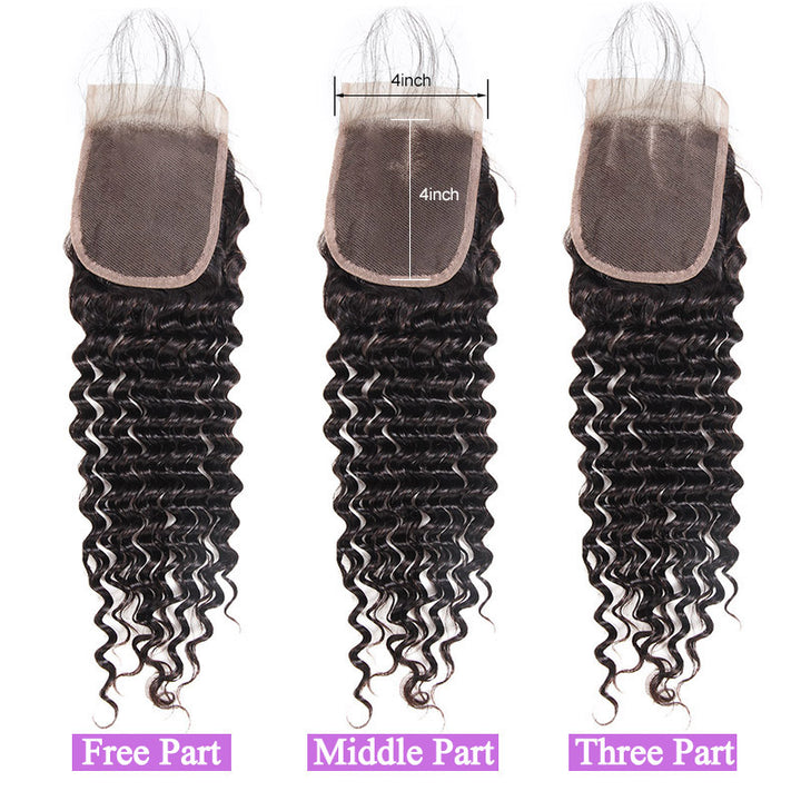 Malaysian Deep Wave 4 Bundles with 4*4 Lace Closure Virgin Human Hair : ALLOVEHAIR