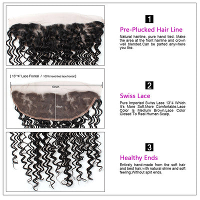 Brazilian Deep Wave 4 Bundles with 13*4 Lace Frontal Closure Human Hair : ALLOVEHAIR