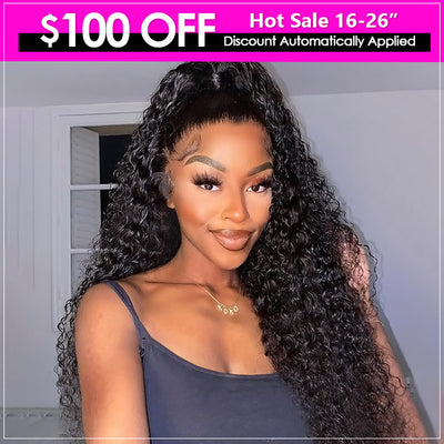 Save $100 OFF HD Transparent 4x4 Lace Closure Deep Wave Human Hair Lace Wigs