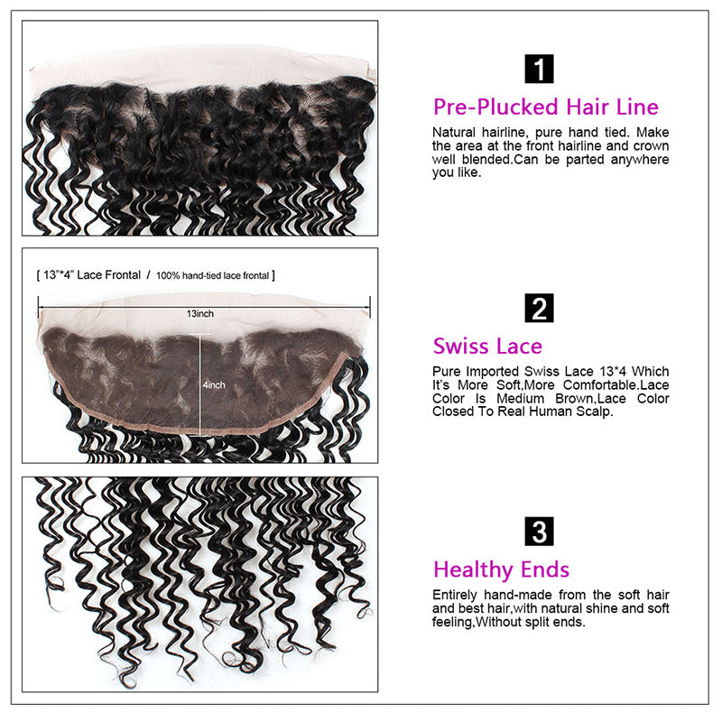 Indian Deep Wave Virgin Hair 4 Bundles With 13*4 Lace Frontal Closure : ALLOVEHAIR