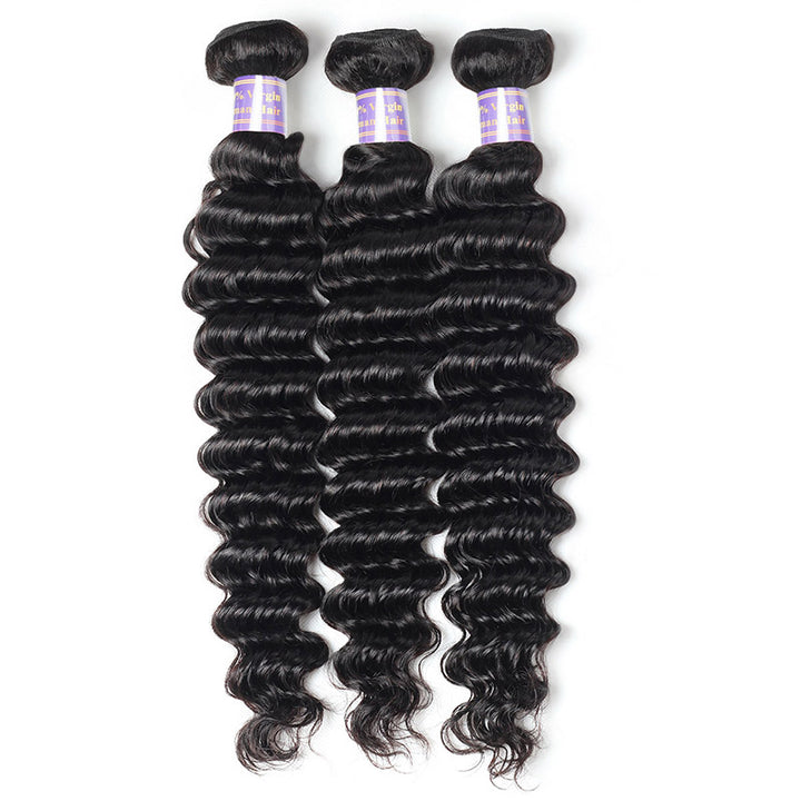 Indian Deep Wave 3 Bundles with 13*4 Lace Frontal Virgin Human Hair : ALLOVEHAIR
