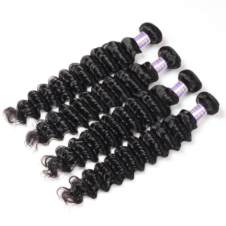 Peruvian Deep Wave 4 Bundles with 4*4 Lace Closure Virgin Human Hair : ALLOVEHAIR