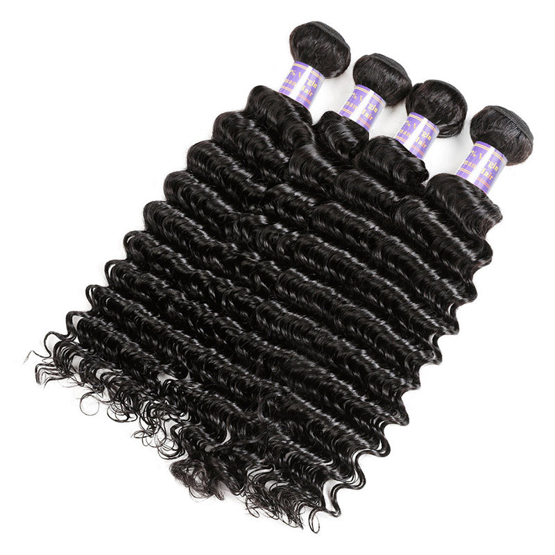 Brazilian Deep Wave 4 Bundles with 13*4 Lace Frontal Closure Human Hair : ALLOVEHAIR