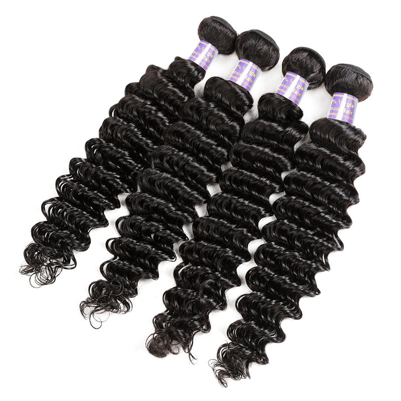 Malaysian Deep Wave 4 Bundles with 13*4 Lace Frontal Closure : ALLOVEHAIR