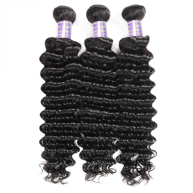 Overnight Shipping Deep Wave Hair 3 Bundles With Lace Closure Available For USA : ALLOVEHAIR