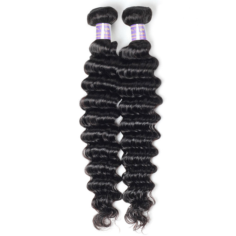 Peruvian Deep Wave 4 Bundles with 13*4 Lace Frontal Virgin Hair : ALLOVEHAIR