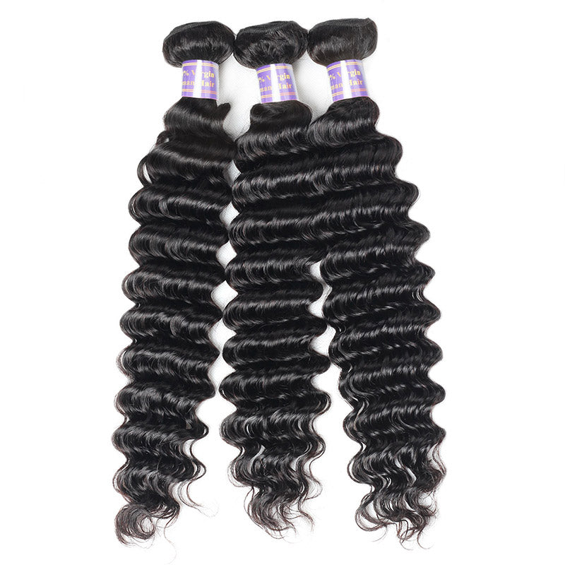 Brazilian Deep Wave 4 Bundles with 13*4 Lace Frontal Closure Human Hair : ALLOVEHAIR