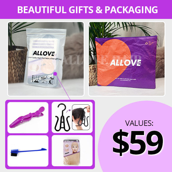 ALLOVE HAIR Wear & Go Highlight Brown Wigs Kinky Straight Pre-Plucked PPB Glueless Lace Wigs