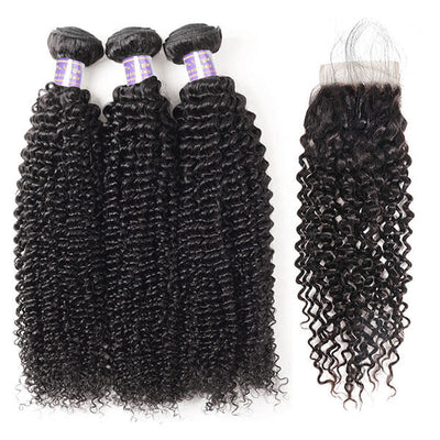 Allovehair Buy 3 Bundles Kinky Curly Hair Get 1 Free Lace Closure : ALLOVEHAIR