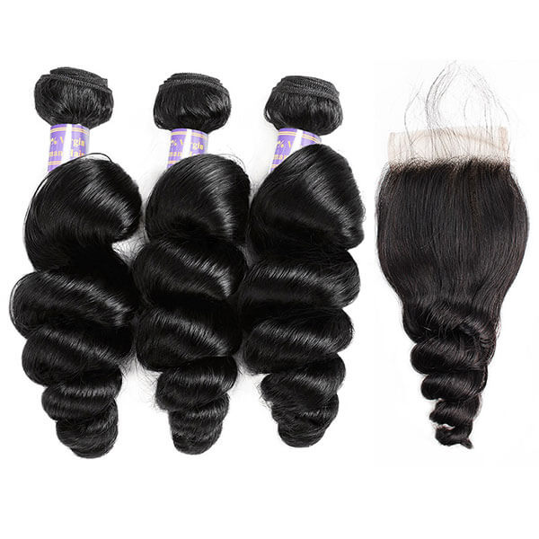 Allove Hair Buy 3 Bundles Loose Wave Hair Get 1 Free Lace Closure : ALLOVEHAIR