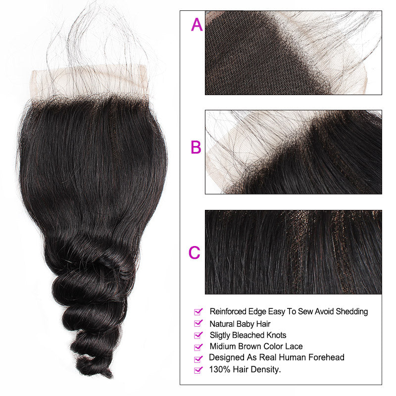 Loose Wave 4*4 Lace Closure Virgin Human Hair : ALLOVEHAIR