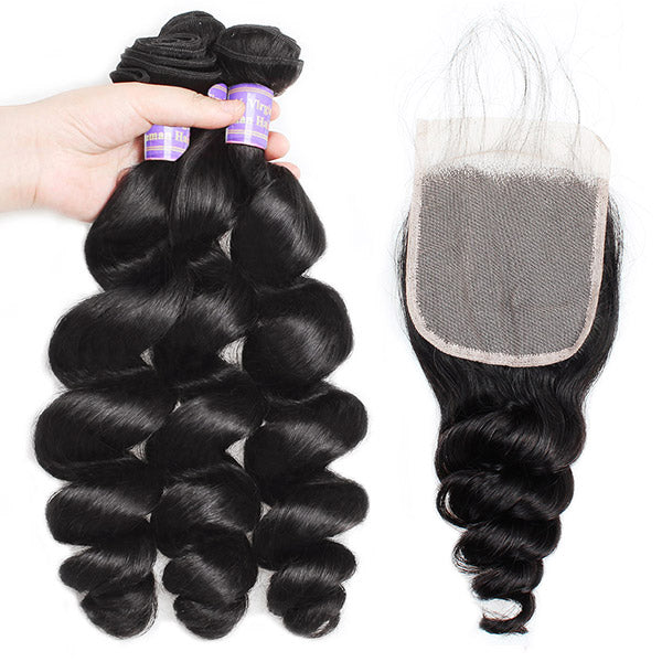 ⏰⏰Flash Sale All Textures 3 Bundles with 4*4 HD Lace Closure Human Hair Time and Stock Limited!
