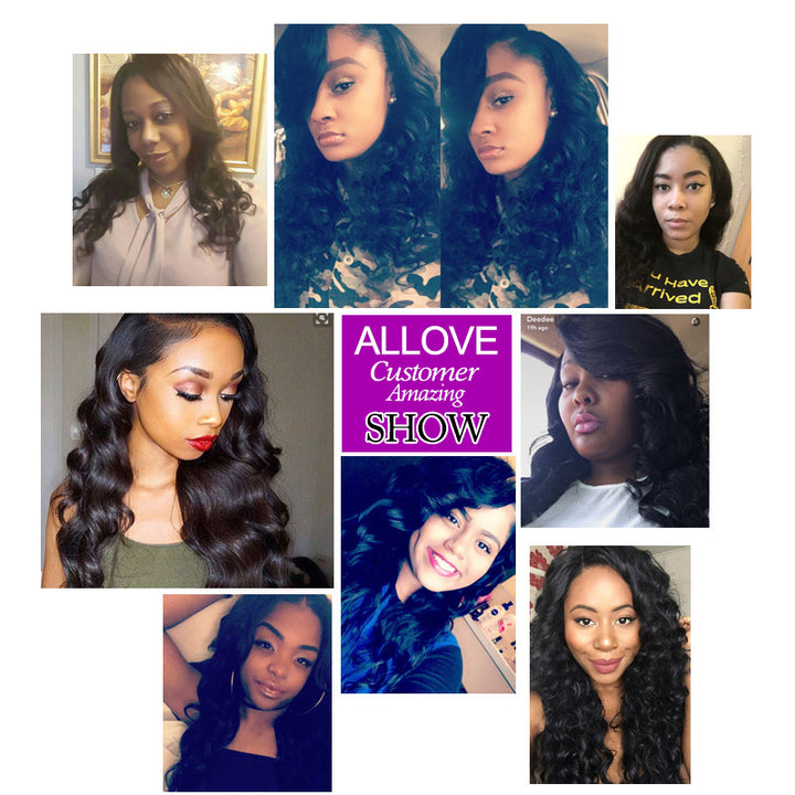 Allove Hair Peruvian Loose Wave Virgin Human Hair 4 Bundles With 4*4 Lace Closure : ALLOVEHAIR