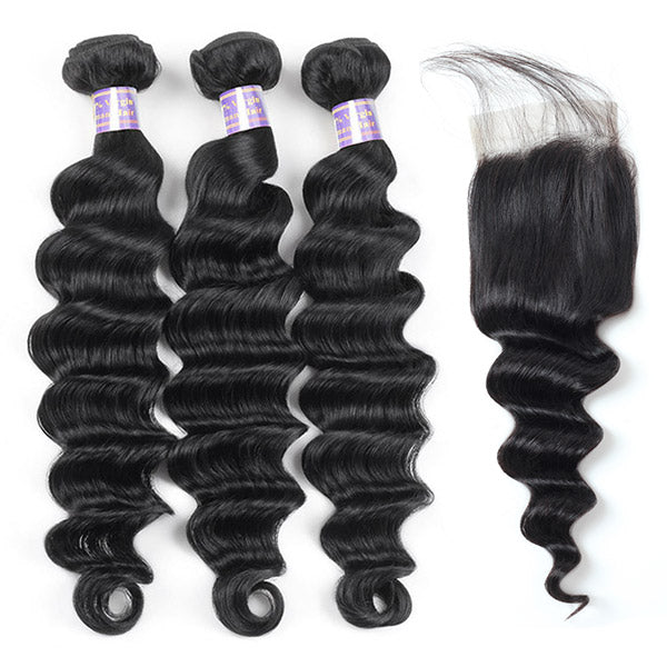 Allove Hair Buy 3 Bundles Loose Deep Wave Hair Get 1 Free Lace Closure : ALLOVEHAIR