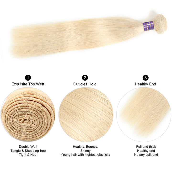 Allove Hair 613 Blonde Straight Human Hair 3 Bundles with 13*4 Lace Frontal : ALLOVEHAIR