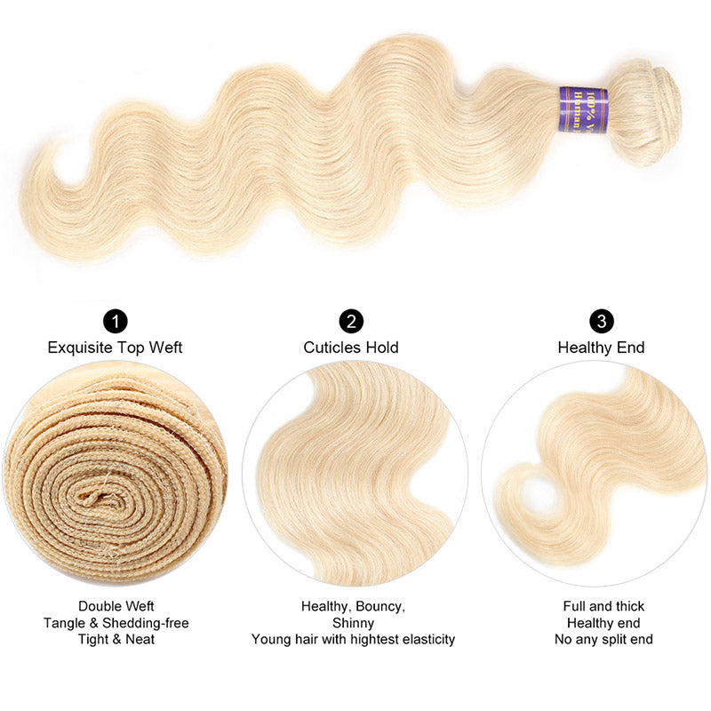 Allove Pure 613 Blonde Body Wave Human Hair 3 Bundles with Frontal Body wave Hair : ALLOVEHAIR