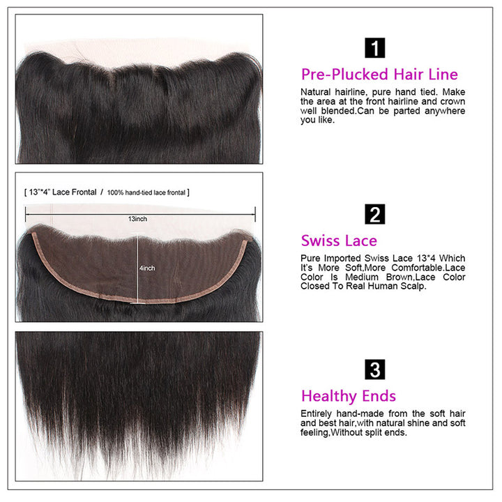 Allove Hair Brazilian Straight Hair 4 Bundles with 13*4 Lace Frontal Closure : ALLOVEHAIR