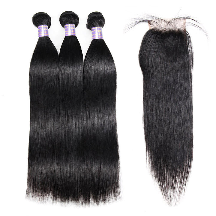 Allove Hair Peruvian Straight Hair 3 Bundles With 4*4 Lace Closure : ALLOVEHAIR