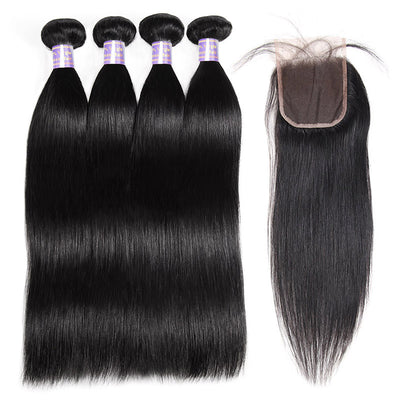 Allove Hair Peruvian Straight Hair 4 Bundles With 4*4 Lace Closure : ALLOVEHAIR