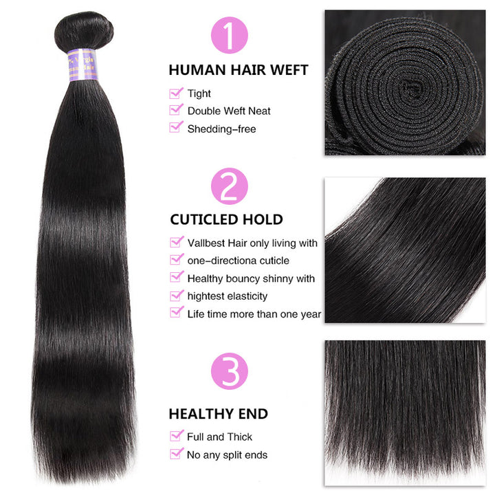 Allove Hair Brazilian Straight Hair 3 Bundles with 4*4 Transparent Lace Closure : ALLOVEHAIR