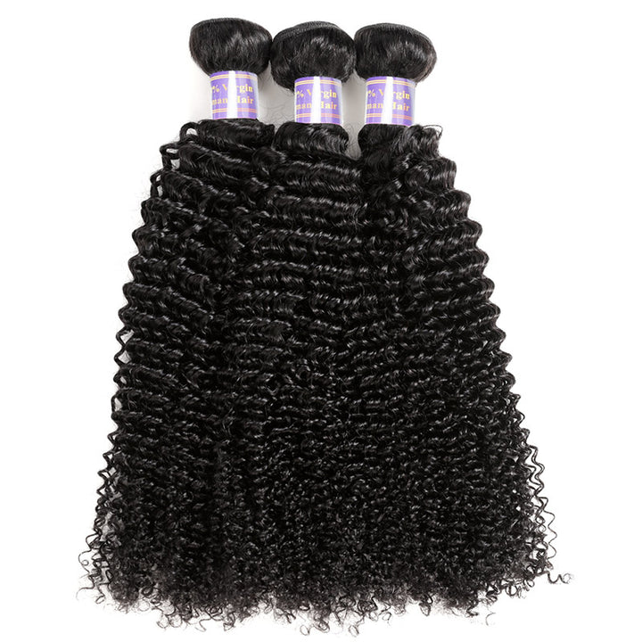 Peruvian Kinky Curly 3 Bundles with 360 Lace Closure Virgin Human Hair : ALLOVEHAIR