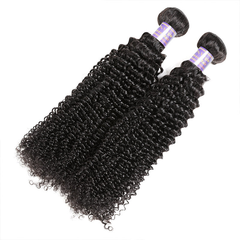 Malaysian Kinky Curly 2 Bundles with 360 Lace Closure Virgin Hair : ALLOVEHAIR
