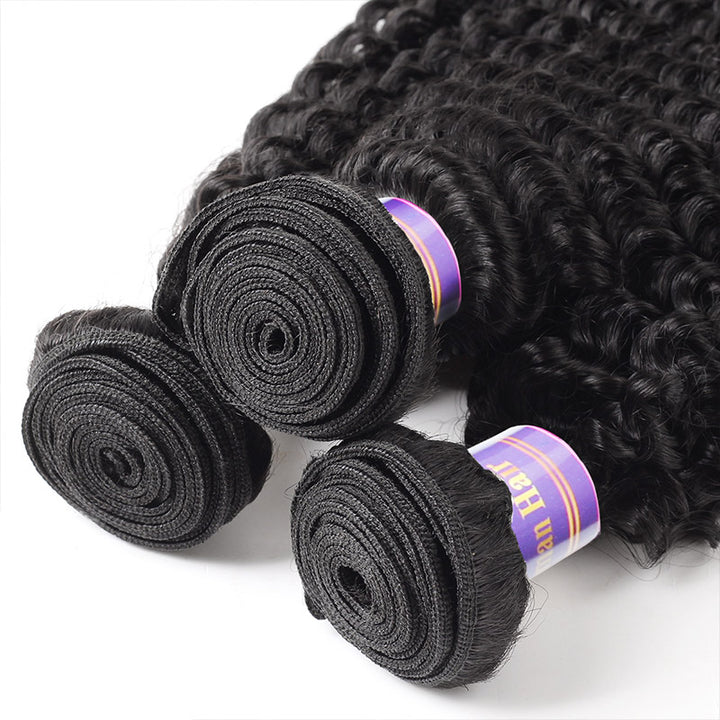 Indian Kinky Curly 3 Bundles with 360 Lace Closure Virgin Human Hair : ALLOVEHAIR