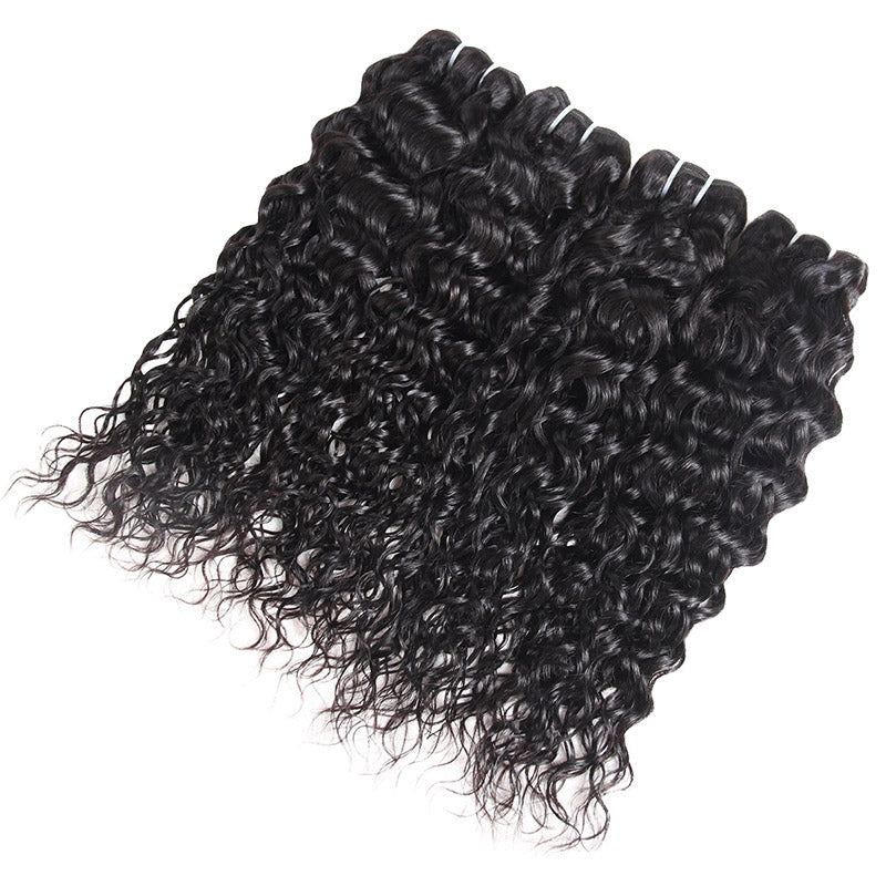 Allove Brazilian Water Wave Human Hair 4 Bundles with 4x4 Lace Closure