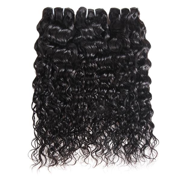 Indian Water Wave 3 Bundles with 13*4 Lace Frontal Closure Human Hair : ALLOVEHAIR