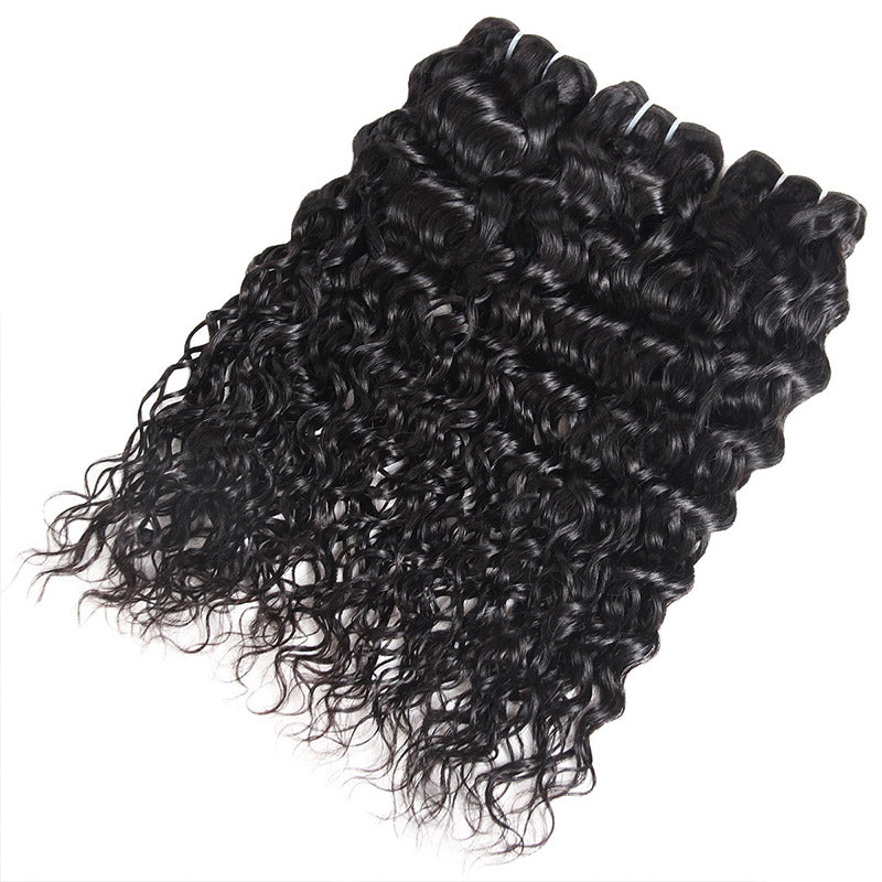 Malaysian Water Wave 3 Bundles with Transparent 4*4 Lace Closure Human Hair Weave