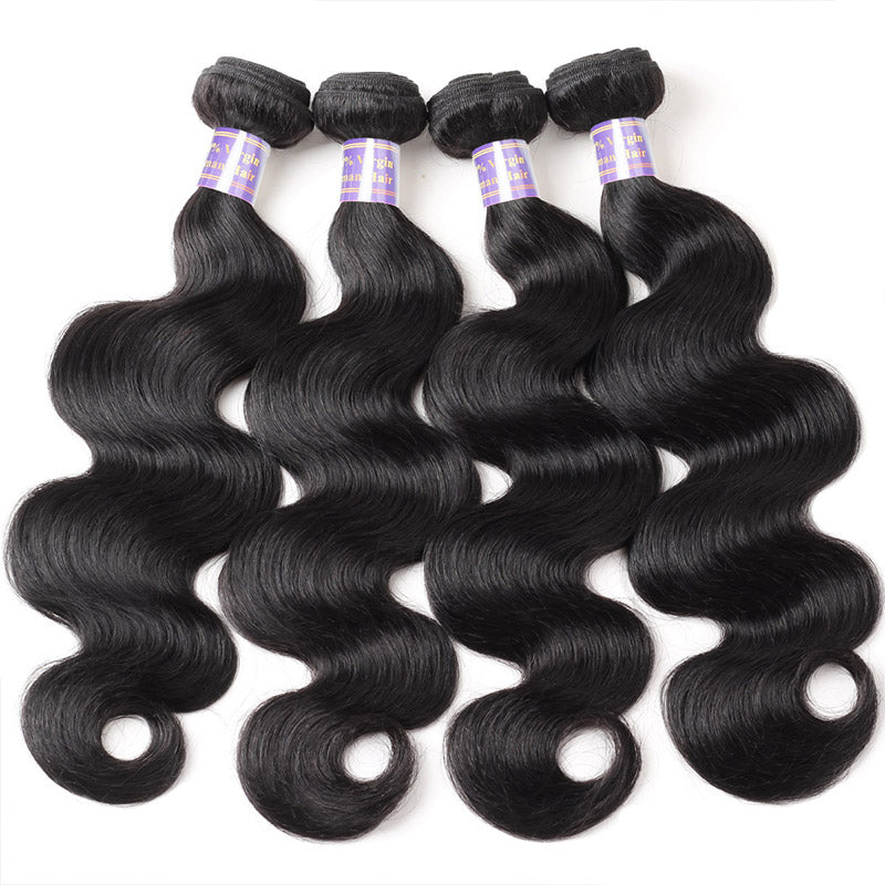 Malaysian Body Wave 4 Bundles with 4*4 Lace Closure Virgin Human Hair : ALLOVEHAIR