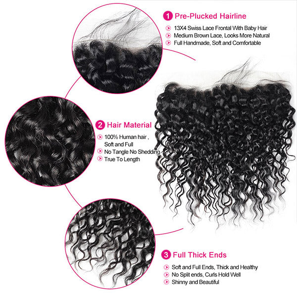 Malaysian Water Wave 3 Bundles with 13*4 Lace Frontal Human Hair : ALLOVEHAIR