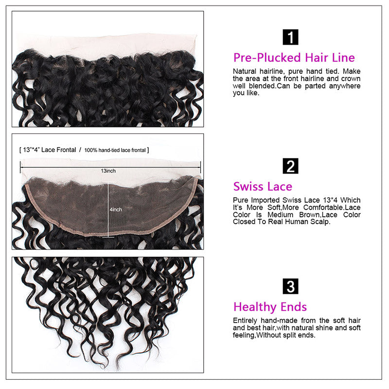 Allove Hair Water Wave 13*4 Lace Frontal Closure Virgin Human Hair : ALLOVEHAIR