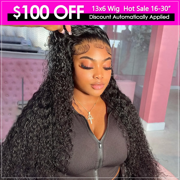 Save $100 OFF 13*6 Transparent Lace Front Wig Water Wave Human Hair Wigs with Pre Plucked