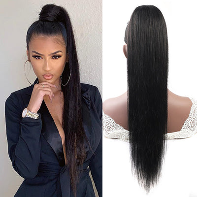 Brazilian Straight Long Wavy Wrap Around Clip In Ponytail Hair Extension
